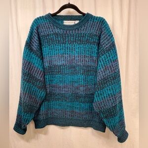 Vintage Grandpa Sweater Mens Medium Saturdays Knit Streetwear Blue Purple Black
